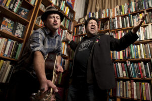 PRESS PHOTO: Dan Abbott (L) and Corbett Redford of Bobby Joe Ebola and the Children MacNuggits - Photo by Flip Cassidy, 2012