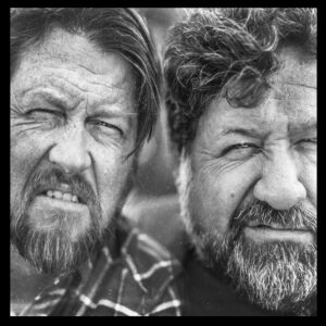 PRESS PHOTO: Dan Abbott (L) and Corbett Redford (R) of Bobby Joe Ebola and the Children MacNuggits - Tintype Photo by Michael Garlington, 2023